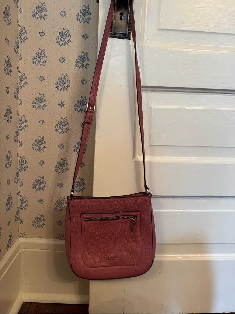 kate spade rose pebbled leather crossbody with exterior zip pocket